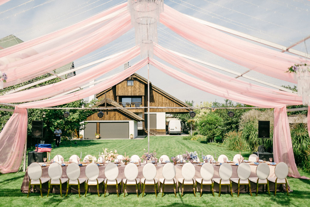 Tri-City Tent Rentals in Schenectady, NY outdoor event with pink decorations.